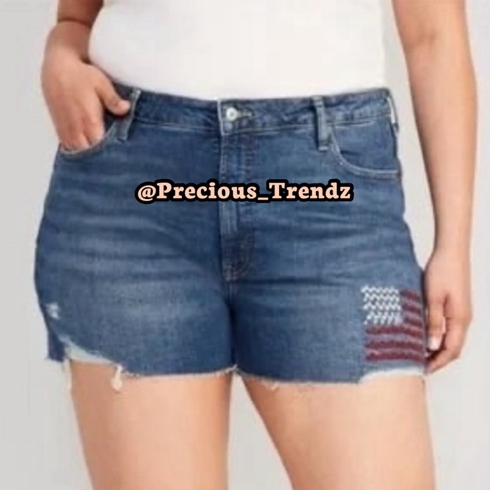 📦 Old Navy High-Waisted OG Straight Embroidered Flag Cut-Off Jean Shorts